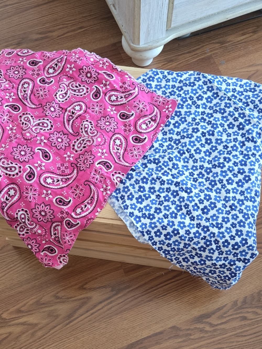 Blue Floral Cotton Material And Hot Pink Paisley Material